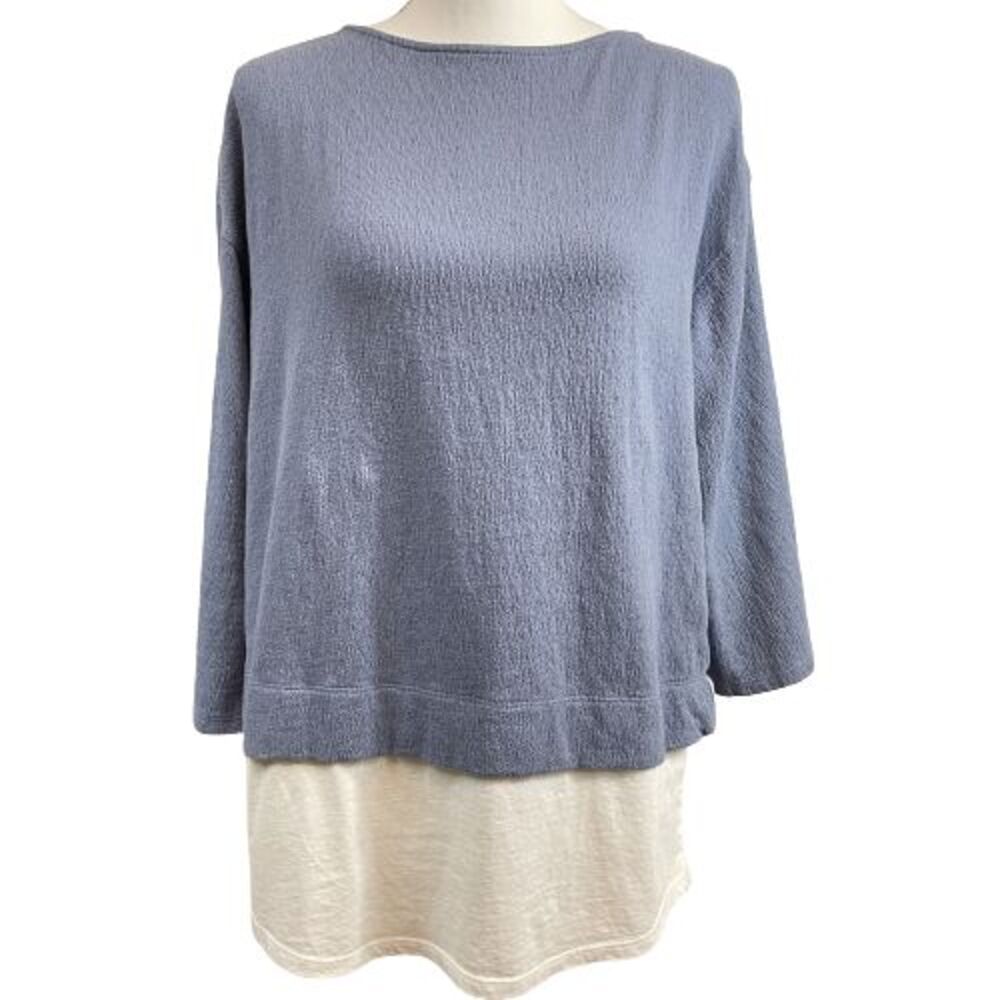 Pure Jill J. Jill Women's XS Layered Crinkle-Knit Tunic Bluebell Boat Neck Top